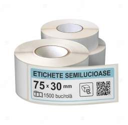 Rola etichete autoadezive semilucioase 75x30 mm adeziv permanent 1500 etichete rola