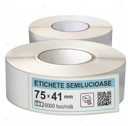 Rola etichete autoadezive semilucioase 75x41 mm adeziv permanent 5000 etichete rola 
