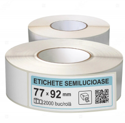 Rola etichete autoadezive semilucioase 77x92 mm adeziv permanent 2000 etichete rola 