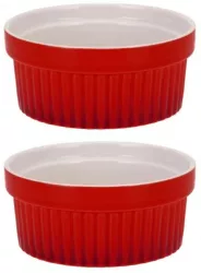 Set 2 ramekini Excellent Houseware portelan 9x5 cm rosu/alb 