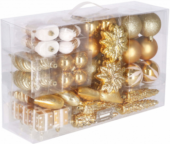 Set 72 globuri de Craciun culoare auriu diverse forme si dimensiuni 