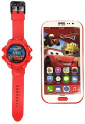 Set ceas Cars cu proiector electronic afisaj LCD curea silicon si telefon 21 cm 3 ani