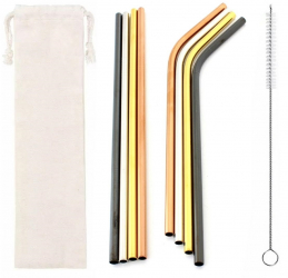 Set paie metalice pentru bauturi 8 paie si 1 periuta multicolor 