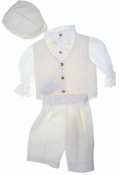 Costum botez din 4 piese pentru baieti Duomar 20623-6-74 Crem 
