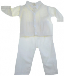 Costum de botez 4 piese pentru baieti Mini Junior CEB-38-0-3-luni Crem 