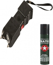 Electrosoc negru 400 KV spray paralizant NATO 60 ml cadou