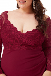 Rochie marimi mari lungime pana sub genunchi cu bust din dantela si maneca lunga 2562P 