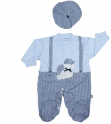 Set 2 piese salopeta cu maneca lunga si basca pentru baieti Gaye Bebe 2176A Albastru 