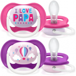 Set 2 suzete ortodontice din silicon Philips Avent Ultra Air Happy SCF080 04 Roz 
