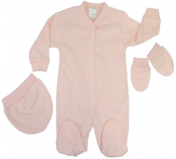 Set 3 piese salopeta cu maneca lunga caciula si manusi pentru fete Minipety 0068-13 Corai 