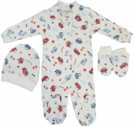 Set 3 piese salopeta cu maneca lunga caciula si manusi pentru baieti Minipety 0068-7 Alb 