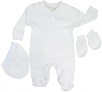 Set 3 piese salopeta cu maneca lunga caciula si manusi pentru copii Minipety 0068-9-68 Alb 