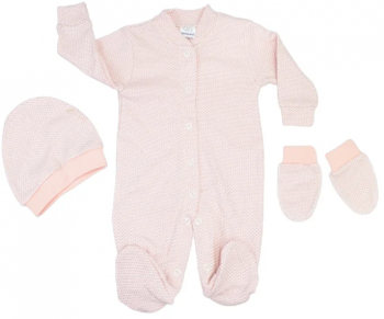 Set 3 piese salopeta cu maneca lunga caciula si manusi pentru fete Minipety 0068-68 Corai 