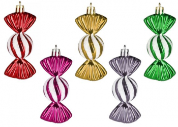 Set globuri Craciun forma bomboana pentru brad din plastic multicolor 5 buc 
