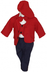 Costum de botez 6 piese pentru baieti Micul Vip MCVB8-0-3-luni Rosu 