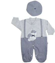 Set 2 piese salopeta cu maneca lunga si basca pentru baieti Gaye Bebe 2176G-62 Gri 
