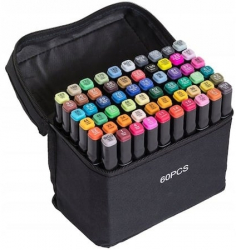 Set 60 markere multicolore 2 capete subtire si gros cu geanta de depozitare dedicata 