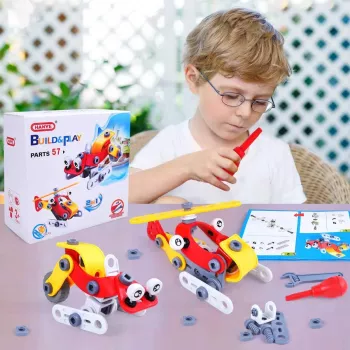 Set de constructie 2 in 1 Elicopter Snowmobil 57 piese 