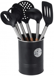 Set ustensile bucatarie Excellent Houseware-Bistro Collection otel inoxidabil/lemn/plastic 12x17 cm maro/negru 