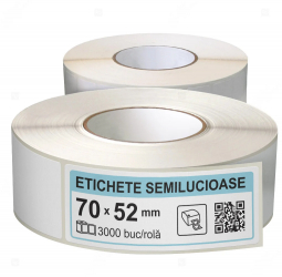 Rola etichete autoadezive semilucioase 70x52 mm adeziv permanent 3000 etichete rola 