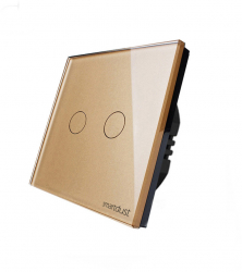 Intrerupator dublu ornament sticla si led cu comanda touch Smart Dust Auriu 5 A 
