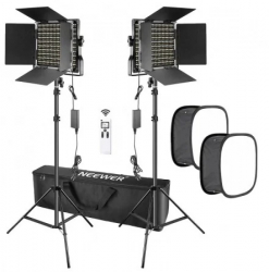 Kit 2 Panouri LED Bi-Color 2 difuzoare pentru softbox telecomanda wirelles control 2.4G geanta transport si accesorii Neewer Negru