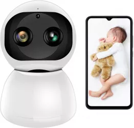 Camera Spion Wireless Baby Monitor FullHD 2MP Monitorizare Bebelusi Rotire automata Rezolutie 19201080 Senzor Miscare Alb 