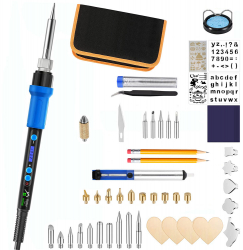 Set profesional pirogravura si lipire cu 62 piese pentru copii adulti hobby mestesuguri letcon de lipit cu multiple varfuri fludor 20W 