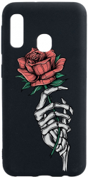 Husa BestCase Compatibila Cu Samsung Galaxy A20e Rose In Skeleton Hand 0.8MM Slim Negru B 1023