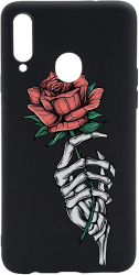 Husa BestCase Compatibila Cu Samsung Galaxy A20s Rose In Skeleton Hand 0.8MM Slim Negru B 1023 