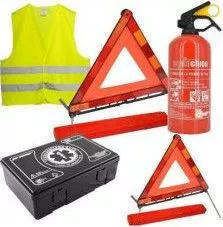 Kit siguranta rutiera omologat R.A.R Valabil 5 ANI 1Stingator auto reincarcabil x 1 Trusa medicala x 2 Triunghiuri omologate E4x 1 Vesta 