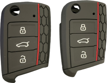 Set 2 Huse cheie briceag VW Tiguan T-Roc T-Cross Polo Golf Seat Leon Ateca Skoda Octavia Scala Rapid Fabia Kamiq Karoq negru/rosu 