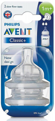 Tetine biberon AVENT Classic-Slow Flow 2 orificii de la 1 luna Pachet de 2 bucati 