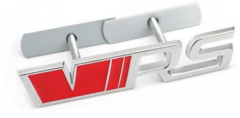 Sticker emblema VRS argintiu cu rosu logo pentru grila Skoda Octavia Kamiq Kodiaq Karoq RS Superb Fabia Rapid 