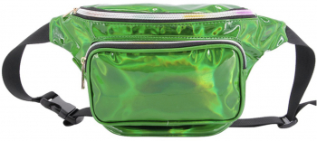 Borseta verde Shiny cu 3 buzunare exterioare cu fermoar si design moder 