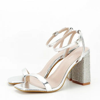 Sandale argintii cu toc gros H8-363 125 