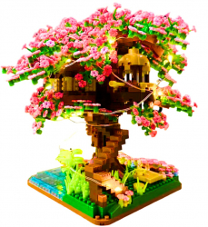 Set Constructie 3D casa in copac cu flori si moara de vant 2008 piese multicolor 
