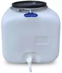 Bidon Rezervor 100 litri Sterk Plastic patrat cu cerc metalic si robinet 50x50x50 cm plastic alb sau albastru 