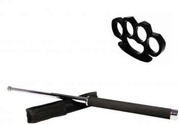 Set baston telescopic 65 cm argintiu + box negru 1 cm grosime 