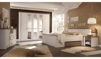 Set dormitor pat 2 noptiere dulap stejar truffle sonoma pin alb LUMERA