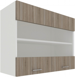 Corp Superior haaus Karo 2 Usi cu sticla Stejar Sonoma Inchis/Alb 80 x 30 x 60 cm 