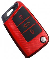 Husa cheie silicon rosu carbon Volkswagen Golf 7 MK7 Tiguan MK2 Seat Ateca Leon FR Ibiza Skoda Octavia Kodiaq 