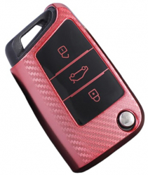 Husa roz carbon pentru cheie Volkswagen VW Polo Golf 7 MK7 Tiguan Skoda Octavia Kodiaq Karoq Seat Ateca Leon 
