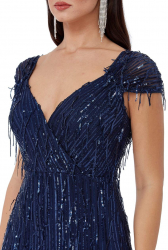 Rochie de seara lunga din paiete culorarea navy cod 2508 