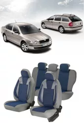 Huse scaune Premium din piele si textil SKODA OCTAVIA II 2004-2013 LUXURY ALBASTRU 