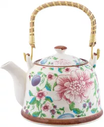 Ceainic cu infuzor ceramica decor floral 18x14x12 cm 700 ml 
