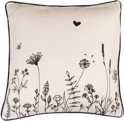 Set 2 fete perne bumbac bej negru Flowers 40x40 cm 