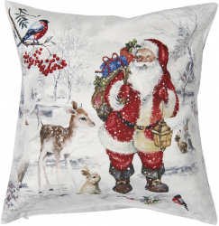 Set 2 fete perne poliester alb rosu Mos Craciun 45x45 cm 
