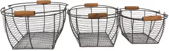 Set 3 cosuri depozitare fier maro lemn 35x26x14 cm 31x22x13 cm 27x19x12 cm 