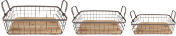 Set 3 cosuri depozitare lemn fier maro 38x28x11 cm 33x23x10 cm 28x18x9 cm 